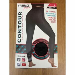 Contour Shape & Lift Mesh Leggings Black Size L High Waist Tummy Control NIB